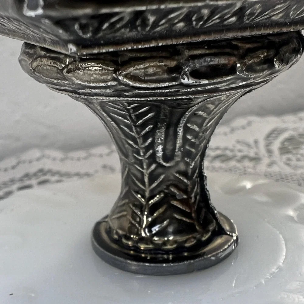 Vintage pedestal dish white glass metal footed soap trinket tray